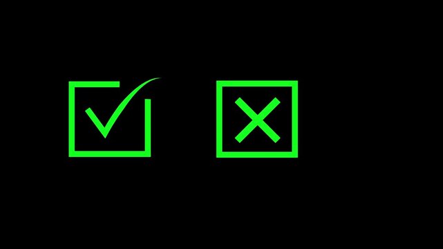 Yes and No Button Icons Set with Tick and Cross Symbols animation with alpha channel. Tick or check mark and cross mark signs icon animation. 