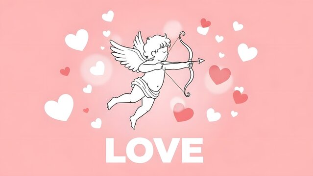 Valentine's day cupid illustration with hearts and love concept
