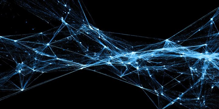 Abstract blue network of interconnected lines and glowing nodes