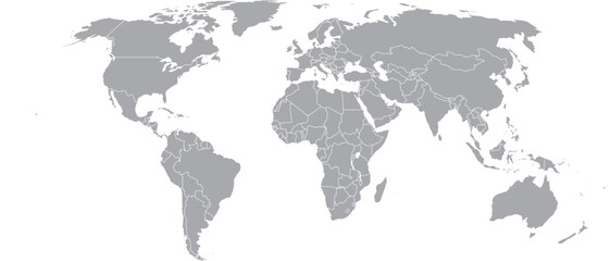 Cartography World Map Grey with Country and Continents.