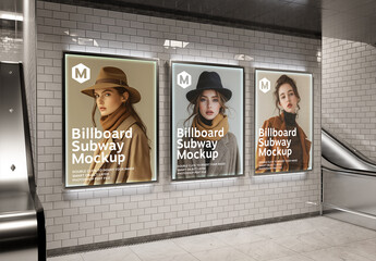 Three Billboards on Clean Underground Wall Mockup