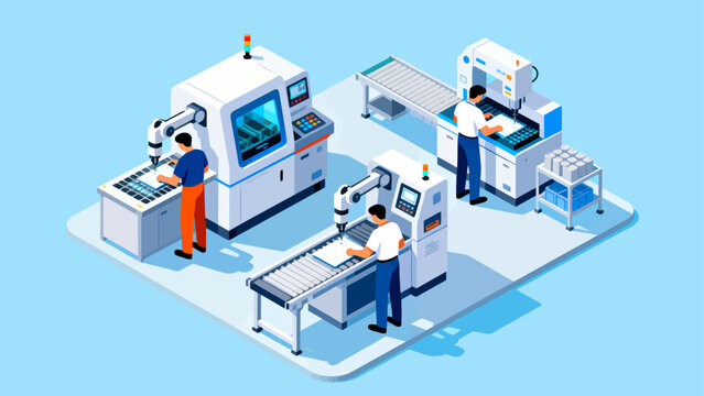 Factory workers operating machinery