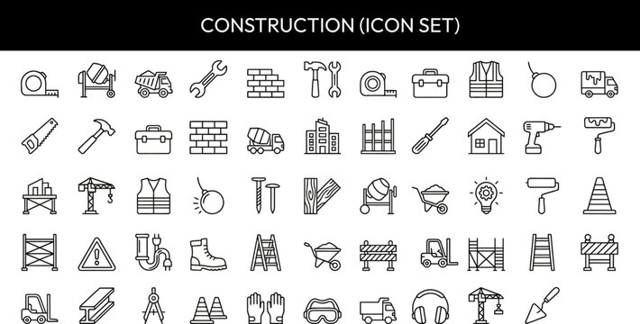 Construction icons set various building and architecture symbols