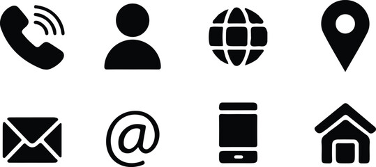 contact black icons set address vector illustration design collection web icons