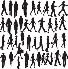 A group of black family silhouettes featuring a businessman, fashion lady, and boy in an action pose, creating a professional vector illustration design for business or shopping concepts