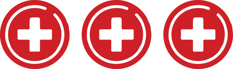 medical cross red white plus three icon set vector logo illustration design 