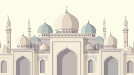 Islamic mosque architecture with domes and minarets illustration.