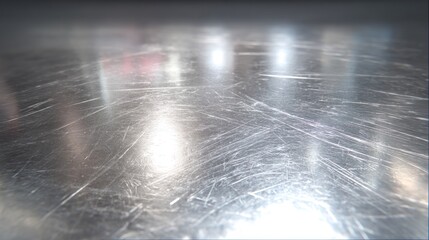 Blurred silver metal surface with light streaks, showing scratches and reflections