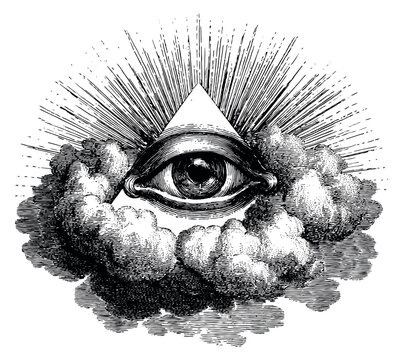 Vintage hand drawn line art illustration of the eye of providence depicting divine wisdom and protection for spiritual and esoteric symbolism