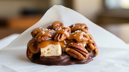 Decadent Praline Pecan Cluster with Caramel and Chocolate