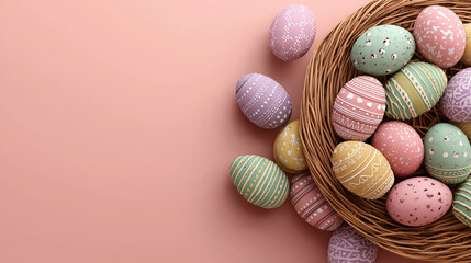 Easter Holiday Promotion Concept with Colorful Decorative Eggs for Pharmacy Seasonal Marketing ، on pink background