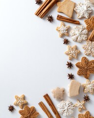 Festive Baked Goods: Delightful arrangement of freshly baked, intricately decorated cookies and aromatic spices, perfect for the holiday season.