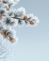 Winter's Embrace: Capturing the intricate beauty of frosted pine needles and cones, as winter's chill gently blankets the natural world.