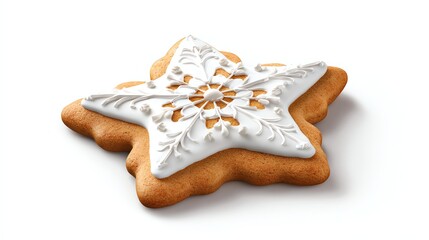 Star-Shaped Cookie: a delicate gingerbread cookie in the shape of a star, topped with elegant white icing swirls, a sweet treat to celebrate the festive season.