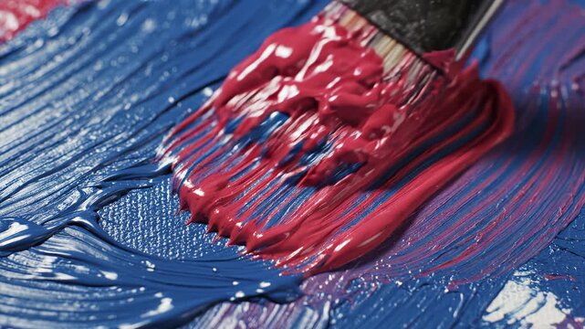Paintbrush with red and blue paint