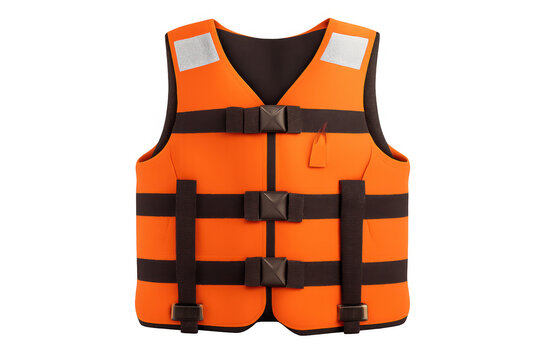 Orange life vest providing essential safety for water activities, drowning prevention, and emergency rescue on transparent background