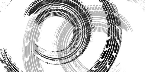 Tire track. Car, bike, motorcycle tyre mark with grunge effect isolated on white background. vector background