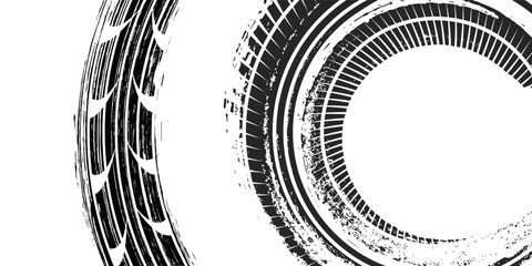 Tire track. Car, bike, motorcycle tyre mark with grunge effect isolated on white background. vector background