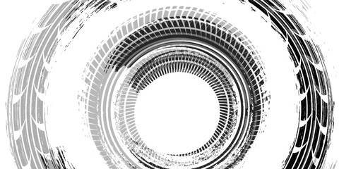 Tire track. Car, bike, motorcycle tyre mark with grunge effect isolated on white background. vector background
