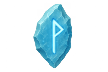 Wunjo rune symbol glowing in ice crystal