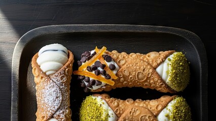 Delicious Italian Cannoli pastries filled with sweet ricotta cream and chocolate chips