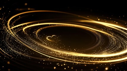 Obraz premium Golden Swirls and Heart: Abstract Light Trails on Dark Background