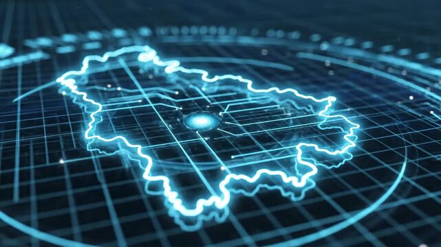 This futuristic visualization displays a dynamic nagaland map animated with glowing blue lines and digital circuitry, illustrating concepts of global connectivity, technological advancement,.