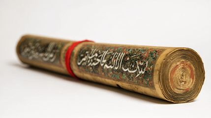 Ornate scroll depicting islamic calligraphy.