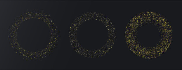 Abstract gold halfton logo template element. Gold dots vector background. Set dotted glitter circle form. 