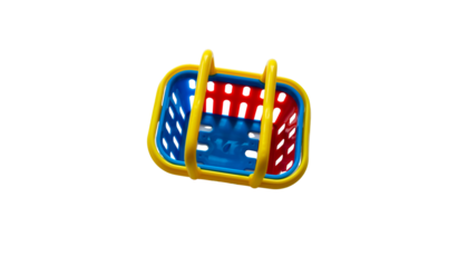 A rectangular object with a blue center, surrounded by red and white squares, and yellow straps is visible in the image