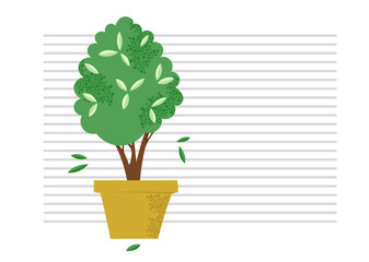 Minimalist plant growth concept on notepad line background. Modern  design for business, ecology presentation, blog banner and page.