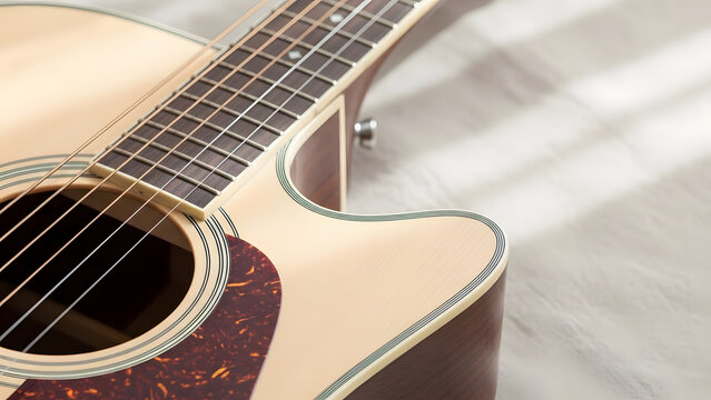 Minimalist Acoustic Guitar on Beige Linen Fabric