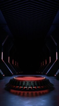 Looping video of Dark sci-fi environment with glowing platform for digital presentation