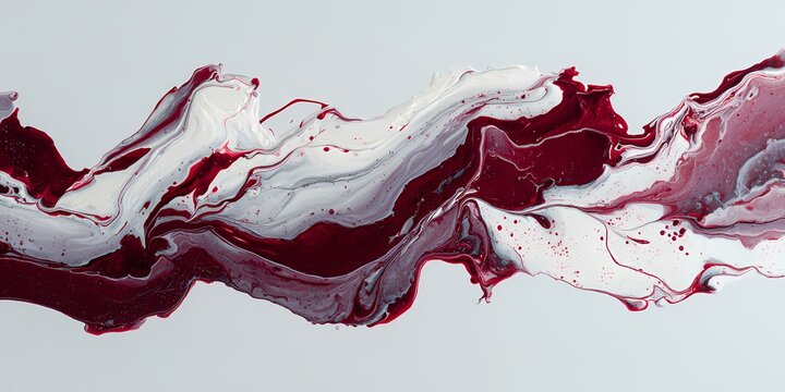 Abstract fluid maroon white paint swirls on light background