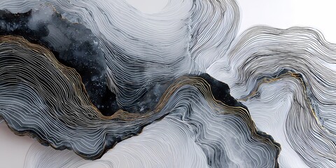 Abstract marble wave pattern with layered lines and gold accents