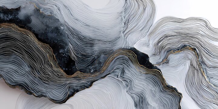 Abstract marble wave pattern with layered lines and gold accents