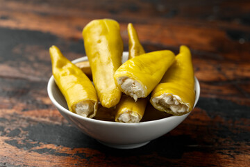 Green Peppers Stuffed with Cheese. Antipasto, food.