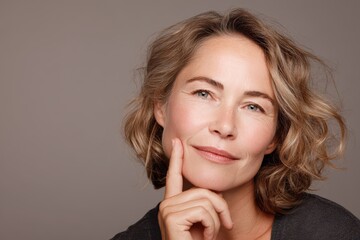 Contemplative studio portrait: calm thinking pose with soft lighting and neutral backdrop
