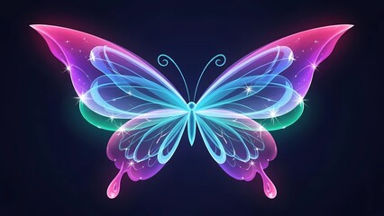 A vibrant butterfly with neon colors glowing in the dark