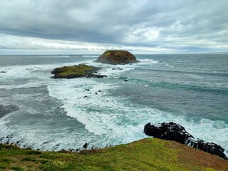 waves crashing on rocks