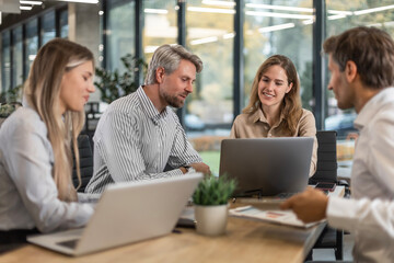 Job interview process is in office. Human resources, meeting and group of hiring candidates for vacancy