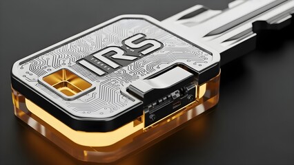 Conceptual illustration of a digital key, symbolizing secure access to sensitive financial information and tax authority data systems.