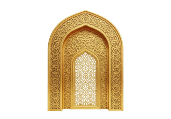 ornate golden islamic arch doorway with arabesque latticework