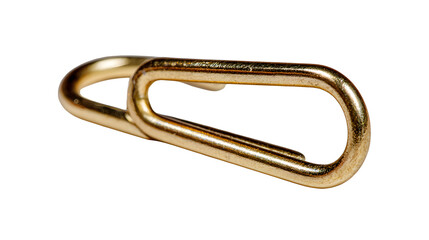 A single gold staple bent metallic wire texture off centered on plain white background for industrial or crafting use with close up and detail