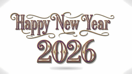 Purple gold 2026 calligraphy, isolated subject cut-out