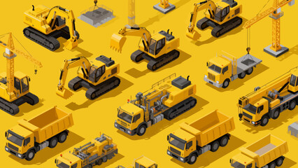 Construction vehicles on yellow background © KY