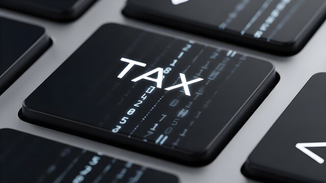 Illuminated 'TAX' button on a modern digital keyboard, representing online financial management and fiscal responsibilities. - Powered by Adobe