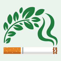 Eco Friendly Cigarette with Green Leaves Smoke Environmental Concept Illustration