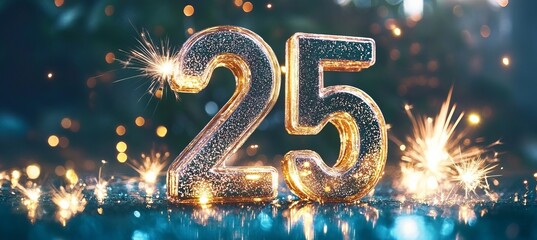 A Joyous New Year Celebration with Shimmering Silver Numbers and Colorful Fireworks Lighting the Sky