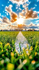 Vibrant Sports Field Line at Sunset with Dramatic Sky - Inspirational Athletic Concept